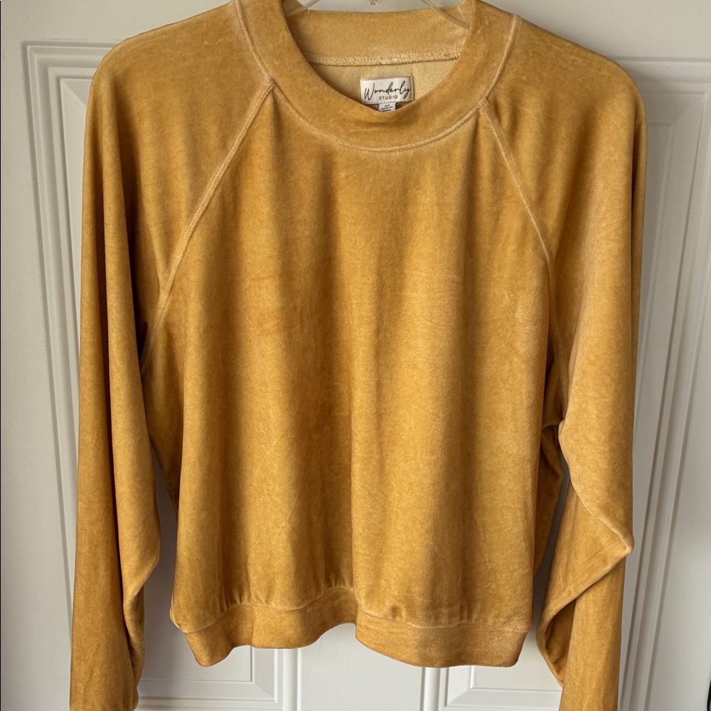 Wanderly Velour Pullover Sweatshirt in Mustard